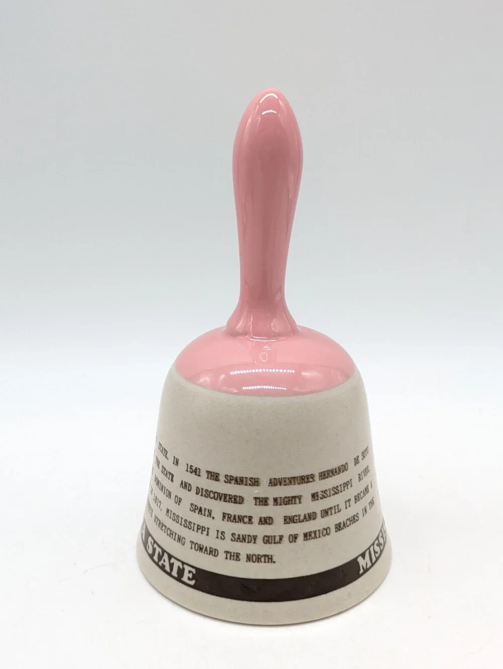 Vintage Mississippi Pink Cream Tan Ceramic Souvenir Bell